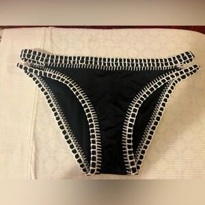 Gianni Bini Black Bikini Bottom with Ecru Ceochet, side cutouts, size Large